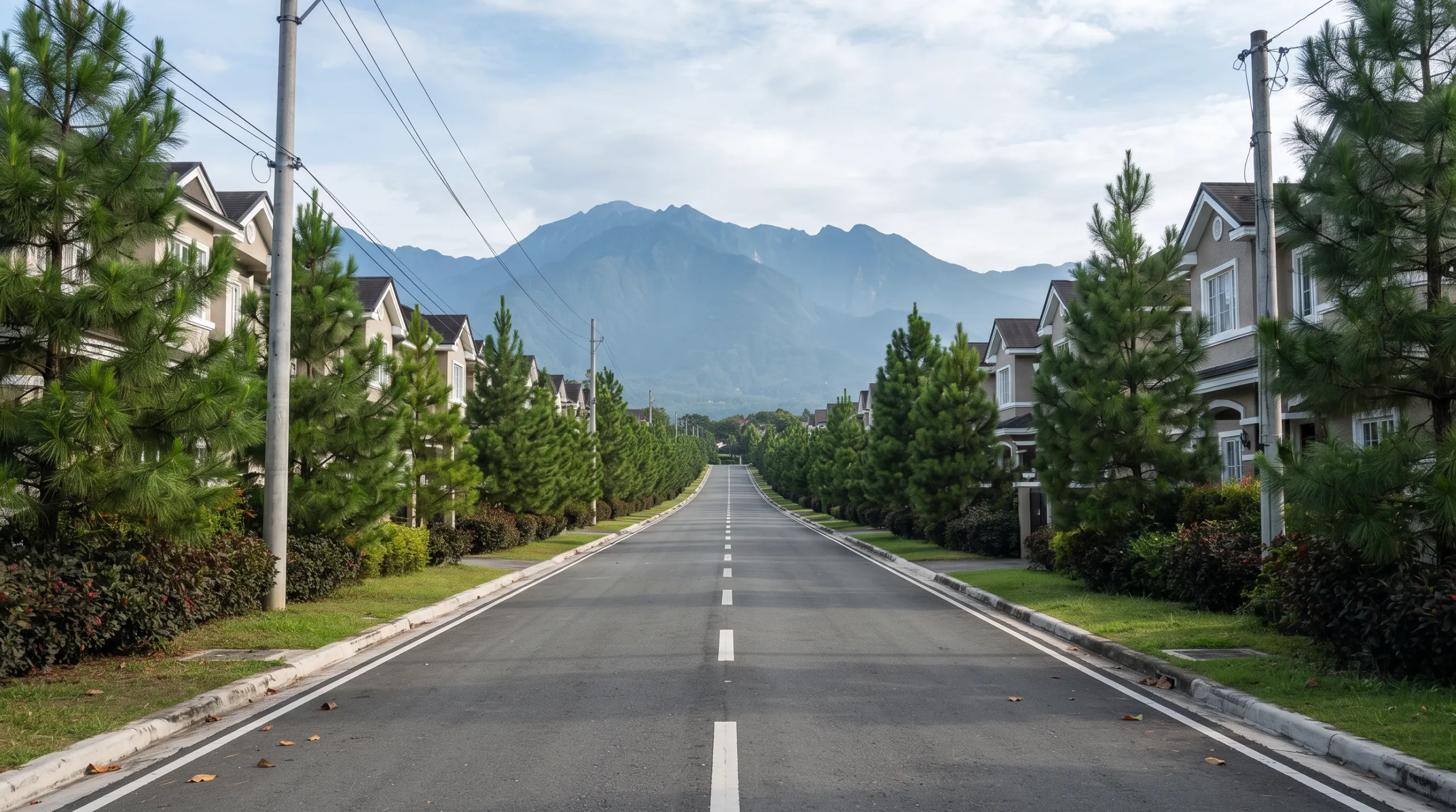 A straight road running toward a property