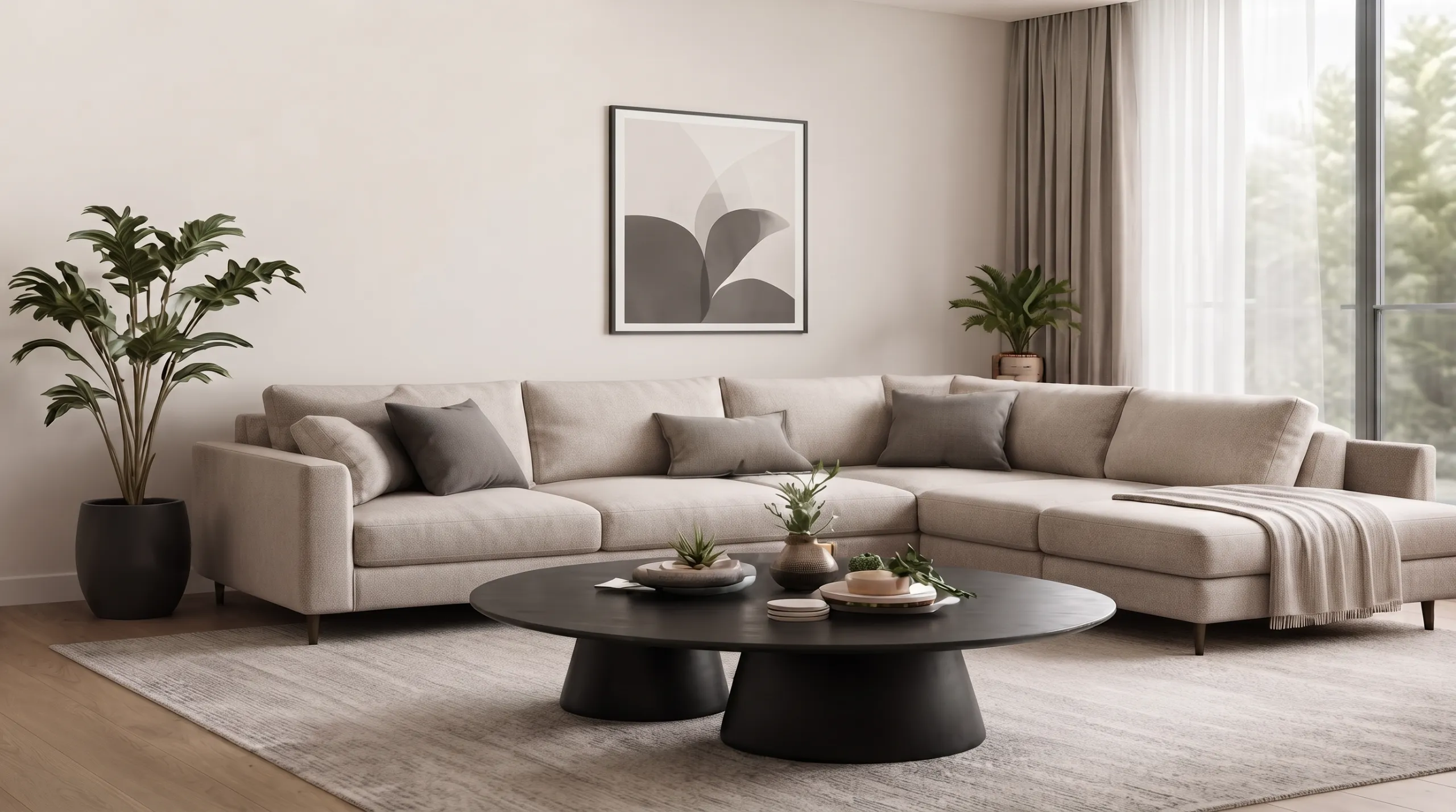 A living room with the sofa facing the main door
