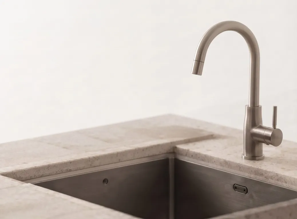 A stove set lower than the sink